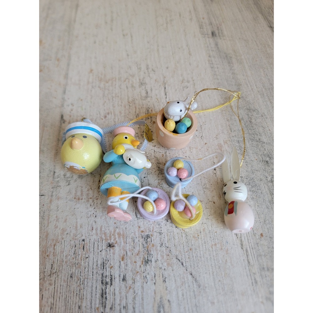 Easter mini wooden rabbit chick bunny egg basket ornament spring set home